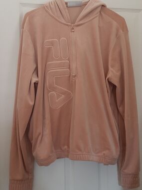 Fila Women's Velour Half-Zip Hoodie in Blush Pink